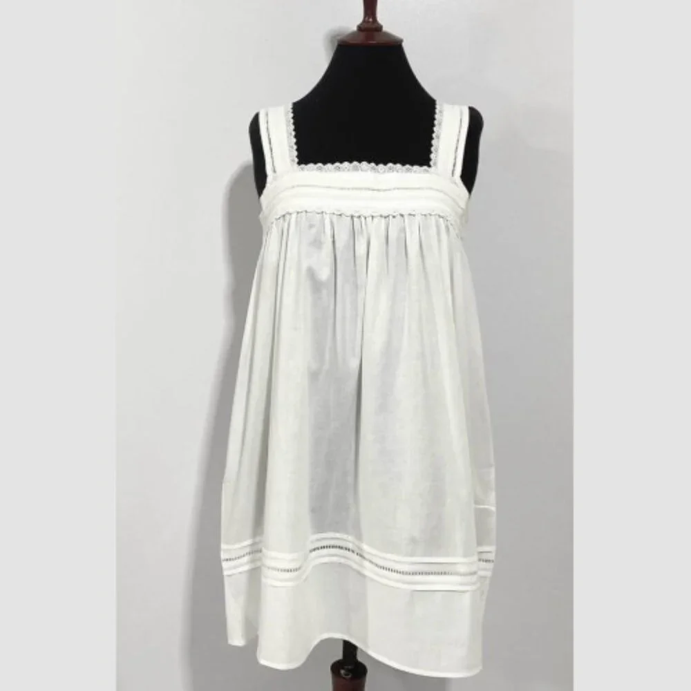 Women's White Cotton Sleeveless Nightgown - Breathable Sleep Dress